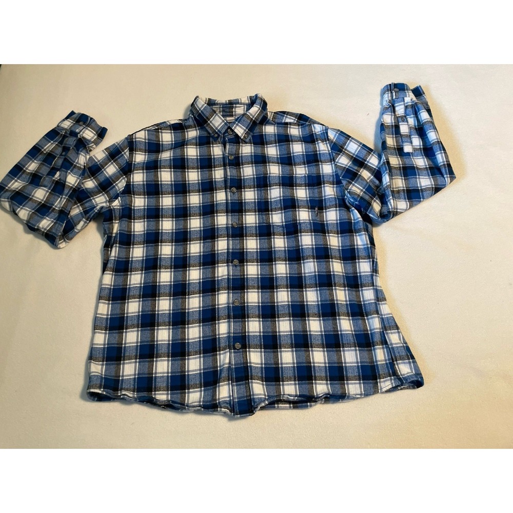 Eddie Bauer Men's XL Blue/Black Plaid Flannel Long Sleeve